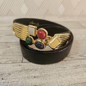 Ashneil Vintage Snakeskin Black Leather Adjustable Belt With Stones